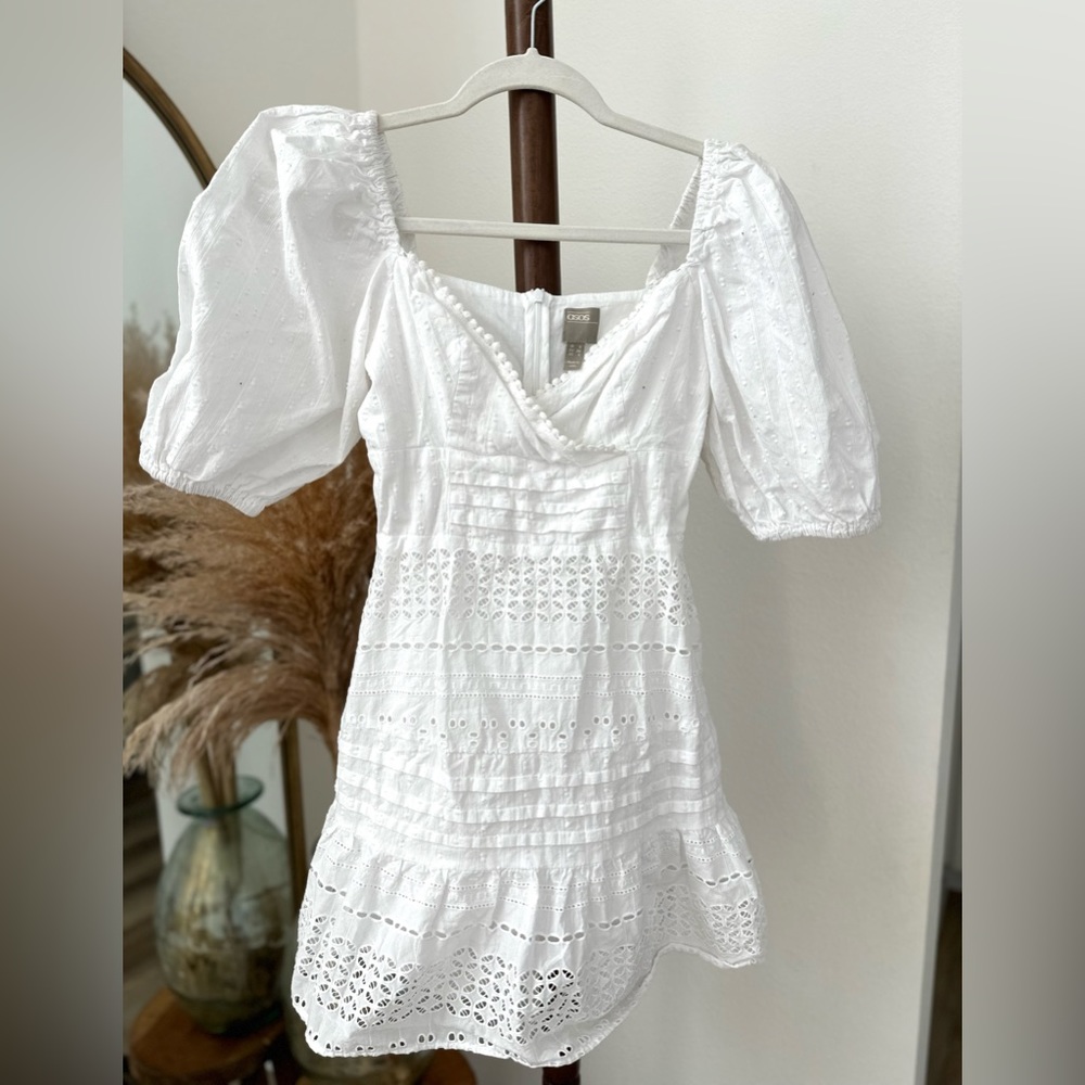 ASOS WHITE EYELET MINI DRESS SIZE 4 women